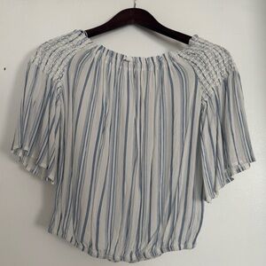 Kohl's White and Light Blue Striped Off-Shoulder Blouse